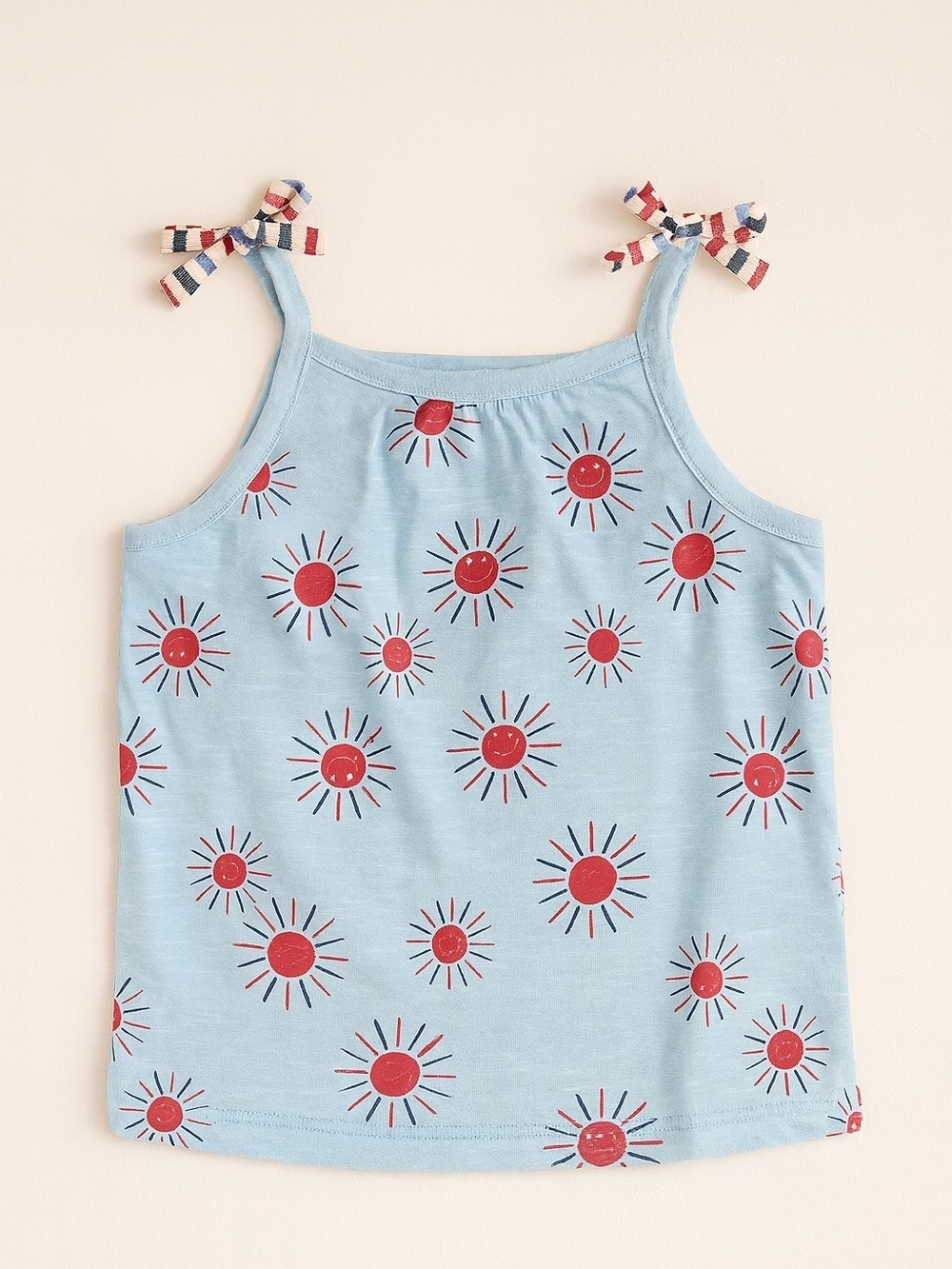 wonder nation Blue Tank Top with Red Sun Motif and Striped Tie Straps